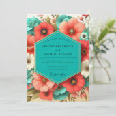 Coral Bloom Romance Wedding Kaart (Staand voorkant)
