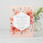Coral Bloom Romance Wedding Kaart (Staand voorkant)