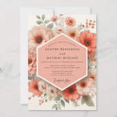 Coral Bloom Romantic Wedding Kaart (Voorkant)