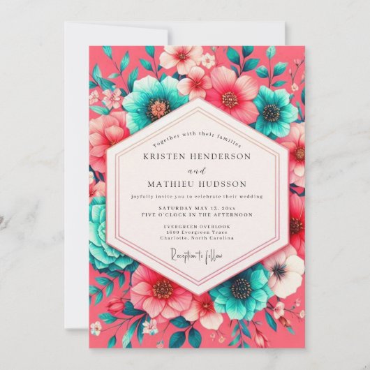 Coral Bloom Whimsical Wedding Kaart (Voorkant)
