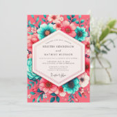 Coral Bloom Whimsical Wedding Kaart (Staand voorkant)
