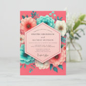 Coral Bloom Whimsy Wedding Kaart (Staand voorkant)