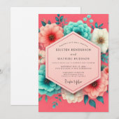 Coral Bloom Whimsy Wedding Kaart (Voorkant / Achterkant)
