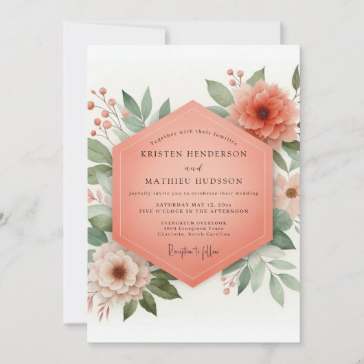 Coral Bloom Whimsy Wedding Kaart (Voorkant)