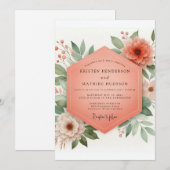 Coral Bloom Whimsy Wedding Kaart (Voorkant / Achterkant)
