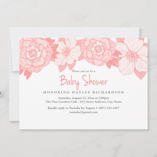 Coral Blooming Baby shower Invitation Kaart (Voorkant)