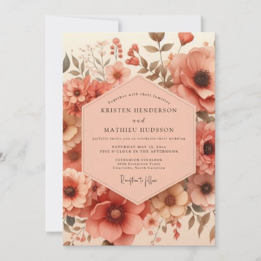 Coral Blossom Artistry Wedding Kaart (Voorkant)
