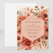 Coral Blossom Artistry Wedding Kaart (Voorkant / Achterkant)