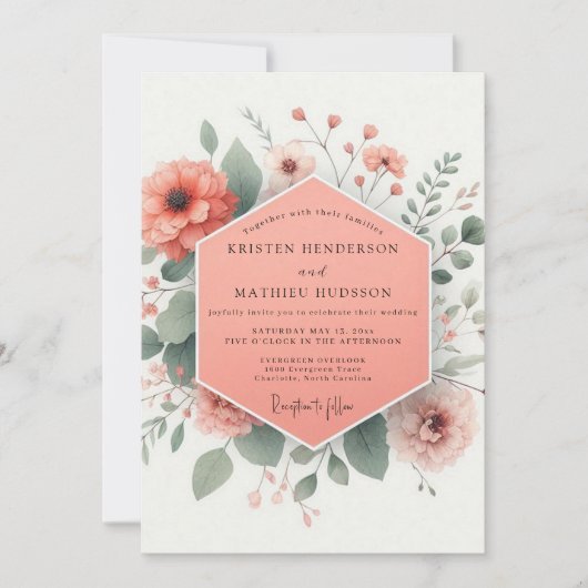 Coral Blossom Bloom Wedding Kaart (Voorkant)