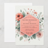 Coral Blossom Bloom Wedding Kaart (Voorkant / Achterkant)