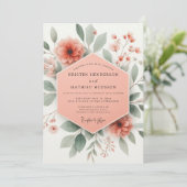 Coral Blossom Botanical Romance Wedding Kaart (Staand voorkant)