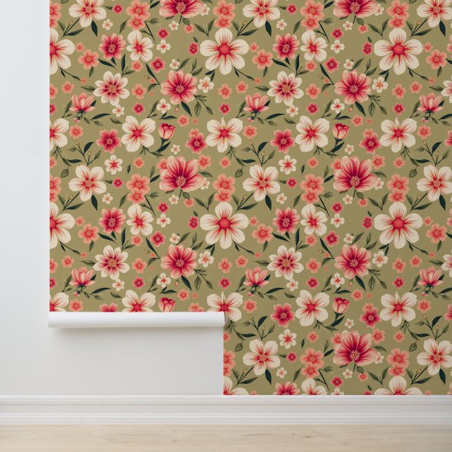 Coral Blossom Oasis: -geïnspireerde Bloemen Behang (Applicatie)
