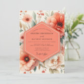 Coral Blossom Romance Wedding Kaart (Staand voorkant)