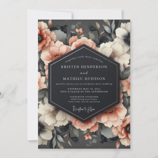Coral Blossom Romance Wedding Kaart (Voorkant)
