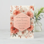Coral Blossom Romantic Wedding Kaart (Staand voorkant)
