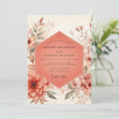 Coral Blossom Rustic Wedding Kaart (Staand voorkant)