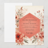 Coral Blossom Rustic Wedding Kaart (Voorkant / Achterkant)