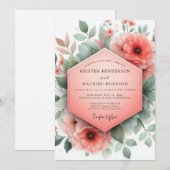 Coral Blossom Whimsical Wedding Kaart (Voorkant / Achterkant)