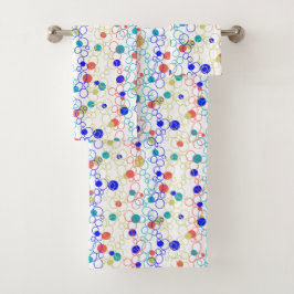 Coral Blue Aqua Lime Green Circles Stippen Bad Handdoek
