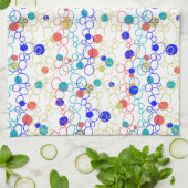 Coral Blue Aqua Lime Green Circles Stippen Theedoek (Gevouwen)