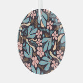 Coral Blue Bloemen Donkere Print Glas Ornament (Voorkant links)