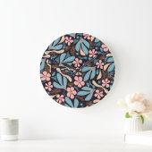Coral Blue Bloemen Donkere Print Grote Klok (Huis)