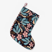 Coral Blue Bloemen Donkere Print Kleine Kerstsok (Voorkant (Hangend))