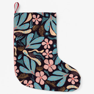 Coral Blue Bloemen Donkere Print Kleine Kerstsok