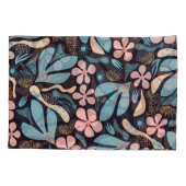 Coral Blue Bloemen Donkere Print Kussensloop (Achterkant)