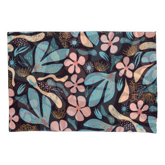 Coral Blue Bloemen Donkere Print Kussensloop