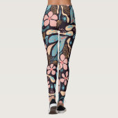 Coral Blue Bloemen Donkere Print Leggings (Achterkant)