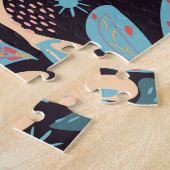 Coral Blue Bloemen Donkere Print Legpuzzel (Zijkant)