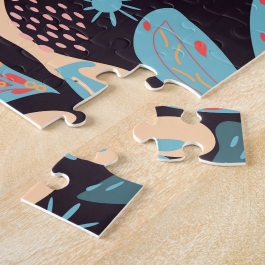 Coral Blue Bloemen Donkere Print Legpuzzel (Zijkant)