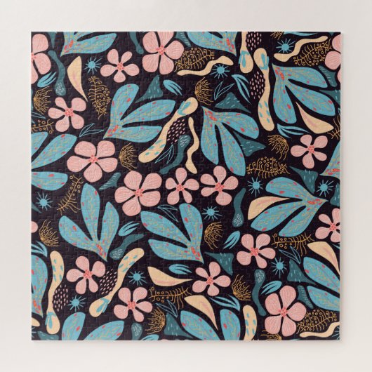 Coral Blue Bloemen Donkere Print Legpuzzel (Horizontaal)