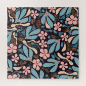 Coral Blue Bloemen Donkere Print Legpuzzel (Verticaal)