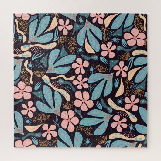 Coral Blue Bloemen Donkere Print Legpuzzel (Verticaal)