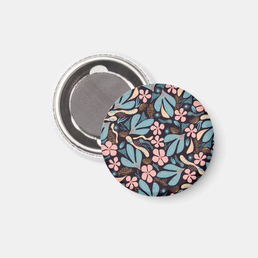 Coral Blue Bloemen Donkere Print Magneet (Voorkant / Achterkant)