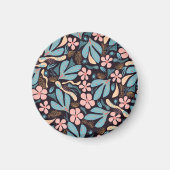 Coral Blue Bloemen Donkere Print Magneet (Voorkant)