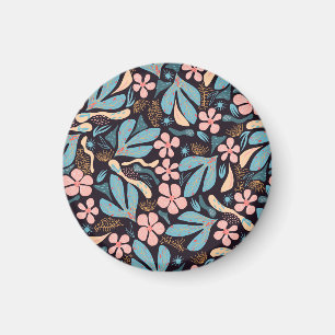 Coral Blue Bloemen Donkere Print Magneet