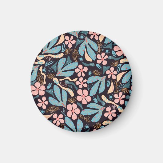 Coral Blue Bloemen Donkere Print Magneet (Voorkant)