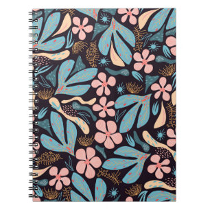 Coral Blue Bloemen Donkere Print Notitieboek