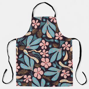 Coral Blue Bloemen Donkere Print Schort