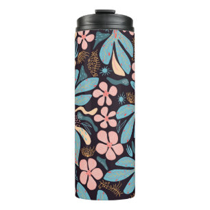 Coral Blue Bloemen Donkere Print Thermosbeker