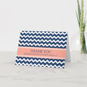 Coral Blue Chevron Birthday Party - Hartelijk dank Bedankkaart