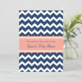 Coral Blue Chevron Custom Baby Shower Invitaties Kaart (Staand voorkant)