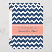 Coral Blue Chevron Custom Baby Shower Invitaties Kaart (Voorkant / Achterkant)