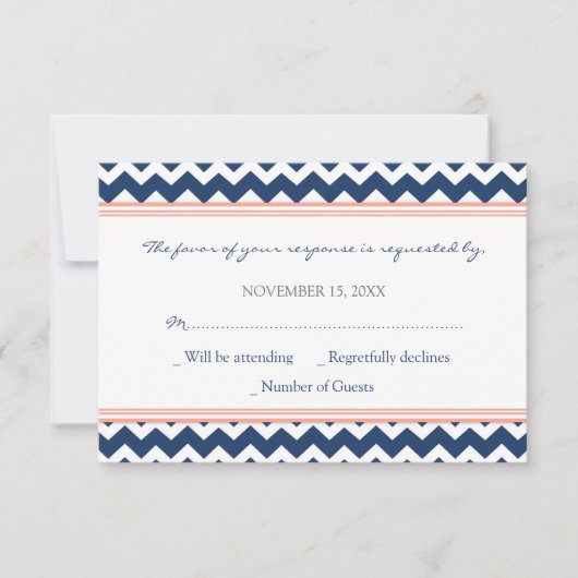 Coral Blue Chevron RSVP Weddenkaart (Voorkant)