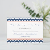 Coral Blue Chevron RSVP Weddenkaart (Staand voorkant)