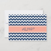 Coral Blue Chevron RSVP Weddenkaart (Achterkant)