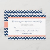 Coral Blue Chevron RSVP Weddenkaart (Voorkant / Achterkant)